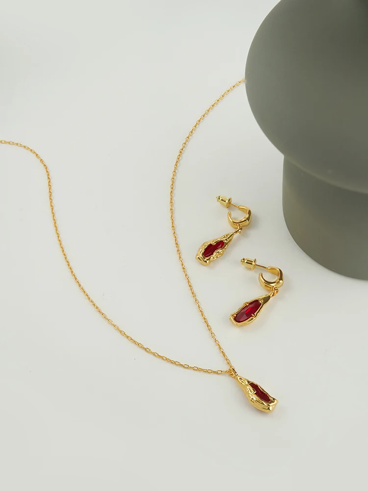 ENFASHION Imitation Ruby Lava Pendant Necklace For Women's Collares Para Mujer 18K Gold Plated Fashion Jewelry Dating P243460