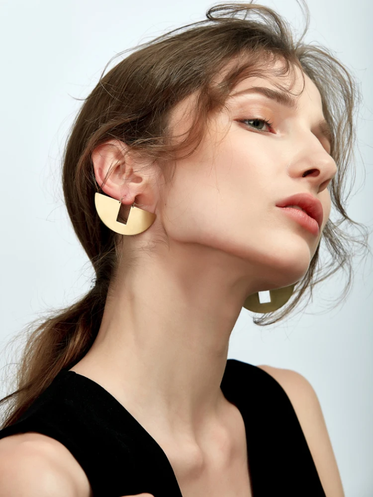 Enfashion Vintage Big Circle Dangle Earrings Matte Gold color Fan Earings Drop Earrings For Women Long Earring Jewelry brinco