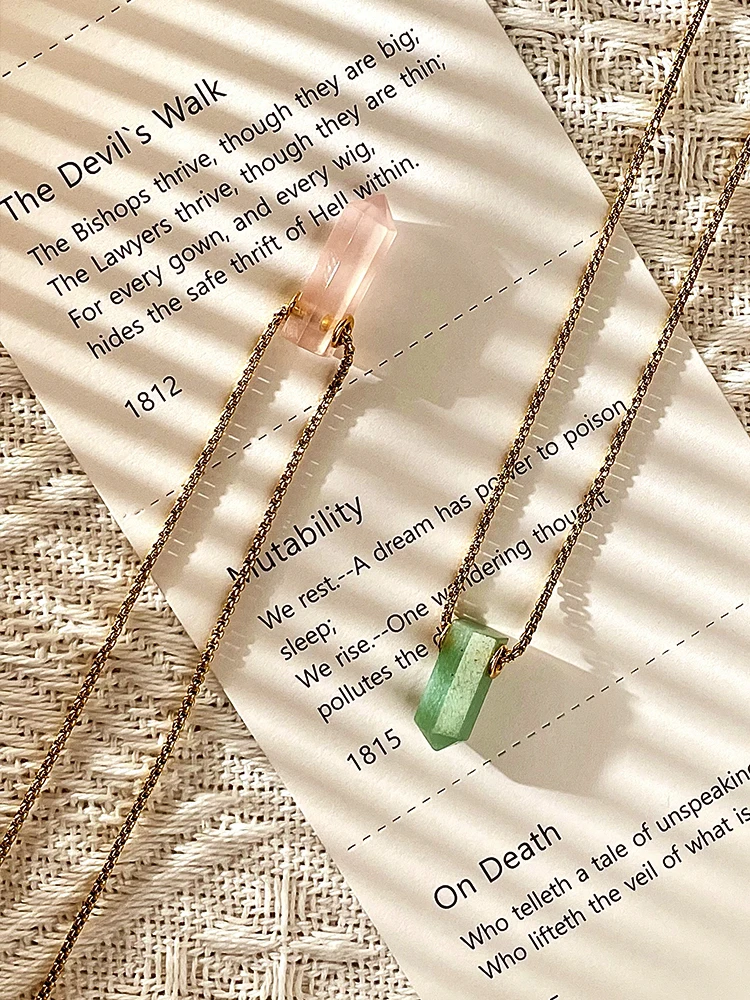 ENFASHION Kpop Pink Stone Necklace For Women Green Pendant Necklaces Stainless Steel Collier Fashion Jewelry Choker Gifts P3259