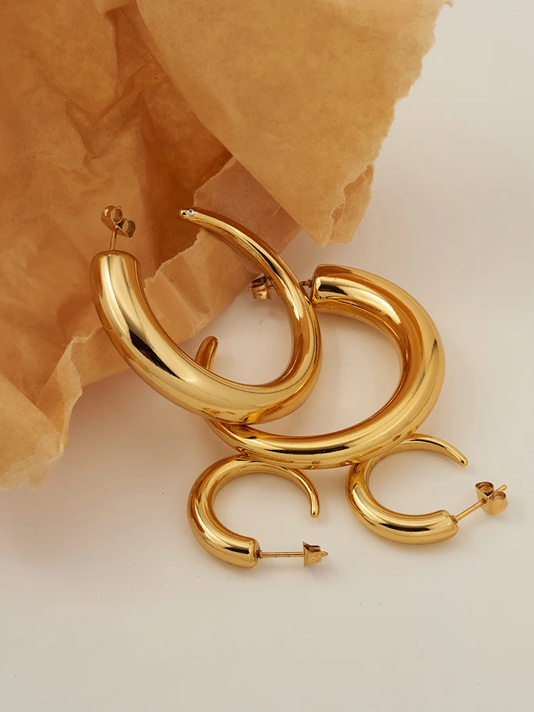 Enfashion Aretes Hollow Tube C Hoop Earrings Gold Color Stainless Steel Hoops Earings For Women Fashion Jewelry Party E1553 1554