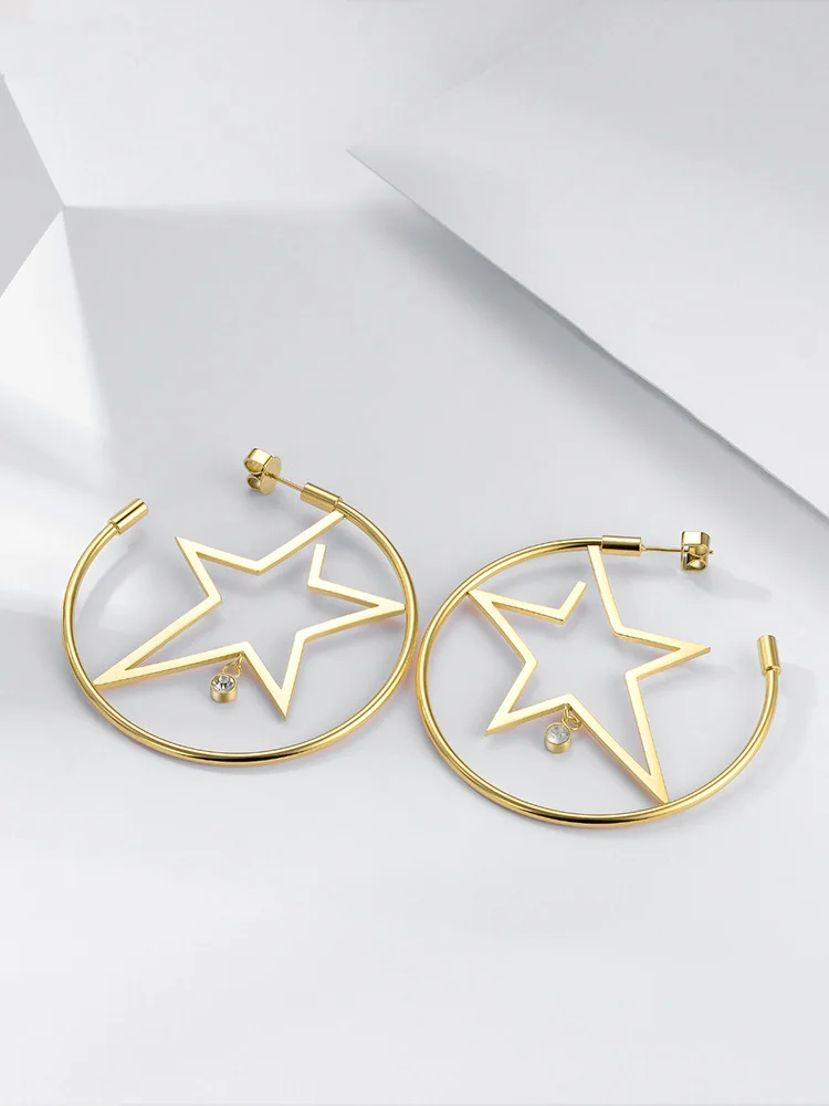 Enfashion Star Hoop Earring Gold Color Earing Stainless Steel Big Hoops Earrings For Women Fashion Jewelry Wholesale ED181079