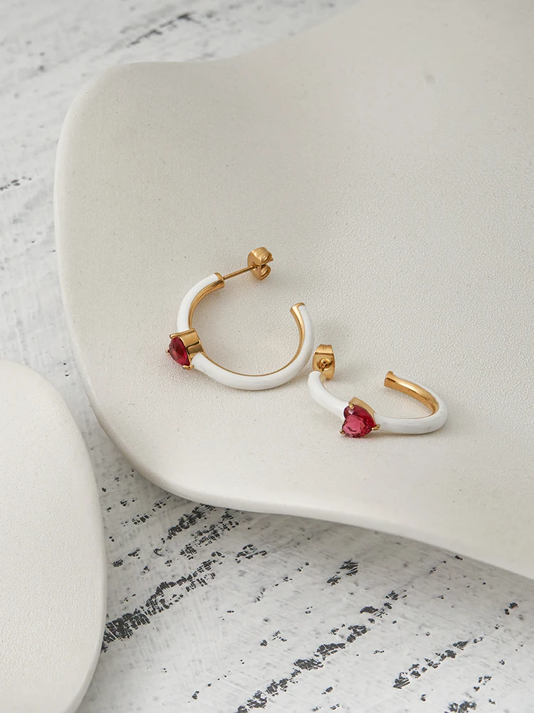 Enfashion Aros Drip Oil Heart Hoop Earrings Gold Color Stainless Steel  Hoops Earings For Women Fashion Jewelry Party E231512