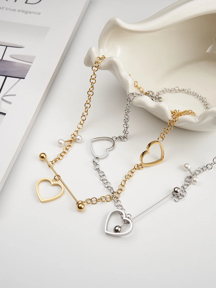 ENFASHION Pendants Heart Steel Ball Necklace For Women Stainless Steel Necklaces Elegant Fashion Jewelry Everydaywear P233371