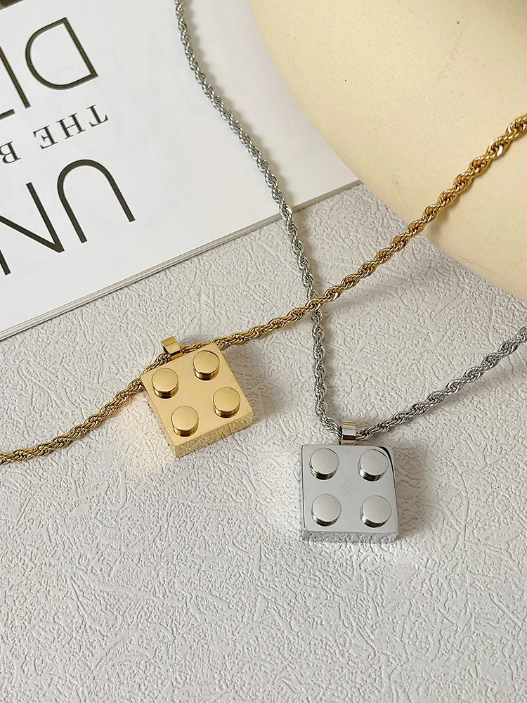 ENFASHION Building Block Necklace For Women's Stainless Steel Collar 18K Gold Plated Necklaces Jewelry Graduation Party P223283