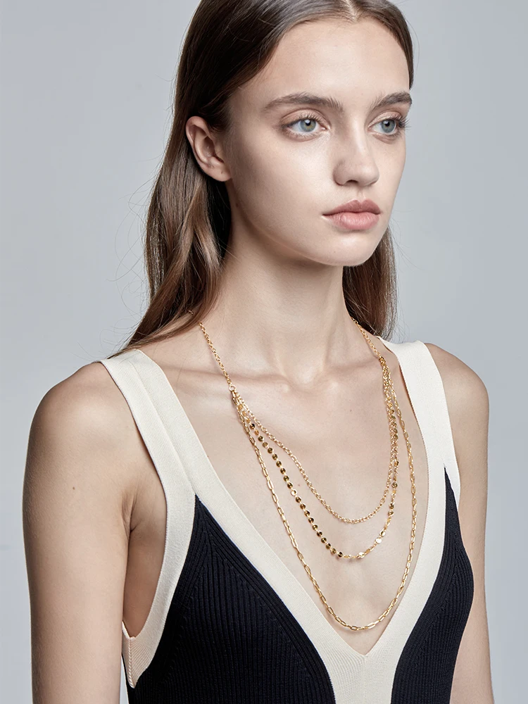 ENFASHION Vintage Three Layers Necklace Fashion Jewelry 2021 Gold Color Chain Necklaces Stainless Steel Collier Femme P213205