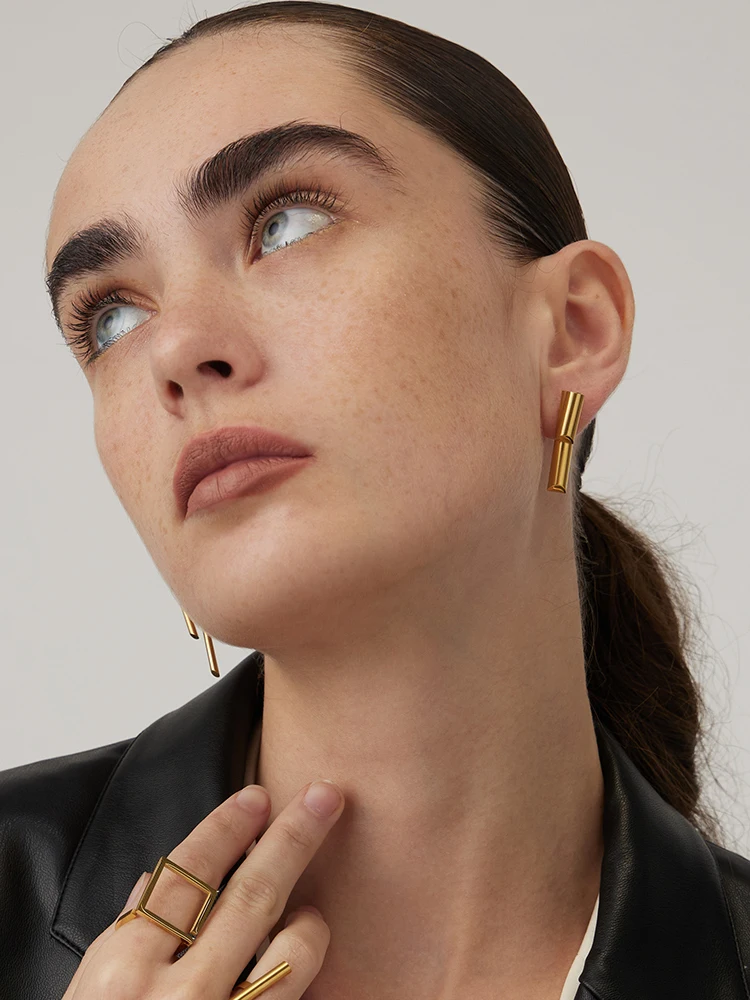 ENFASHION Vertical Geometric Stud Earings Kolczyki Stainless Steel Fashion Jewelry Gold Color Earrings For Women Christmas E1418