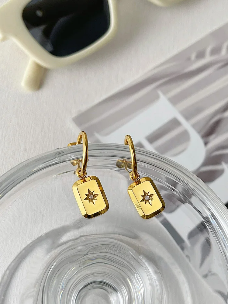 ENFASHION Star Label Drop Earrings For Women Stainless Steel Earring Gold Color Pendientes Mujer Fashion Jewelry Party E211333