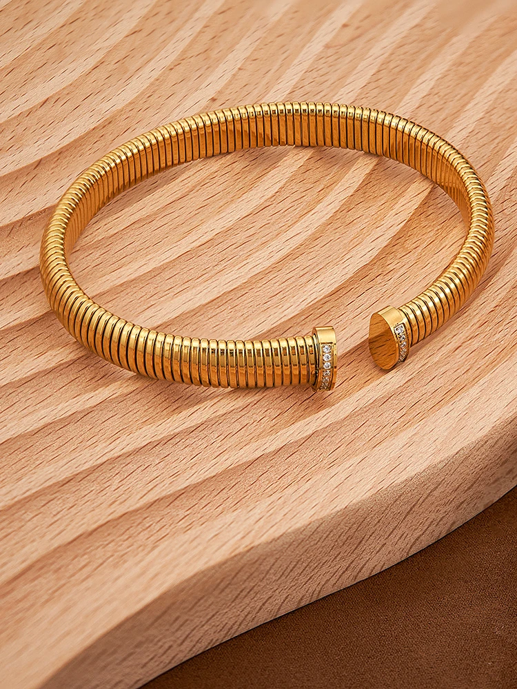 ENFASHION Textured Adjustable Bangle For Women Gold Color Stainless Steel Fashion Trendy Jewelry Simple Bangle Wholesale B232337